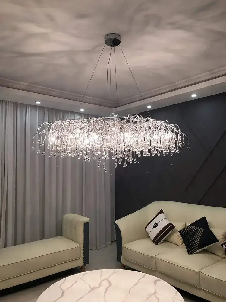 Modern Chrome Crystal Chandelier for Living Room