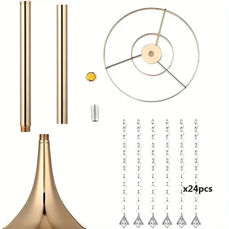 Gold Crystal Flower Stand vase by Decorbites with ring, rods, base, 24 crystal chains on Tampa Home & Garden Store