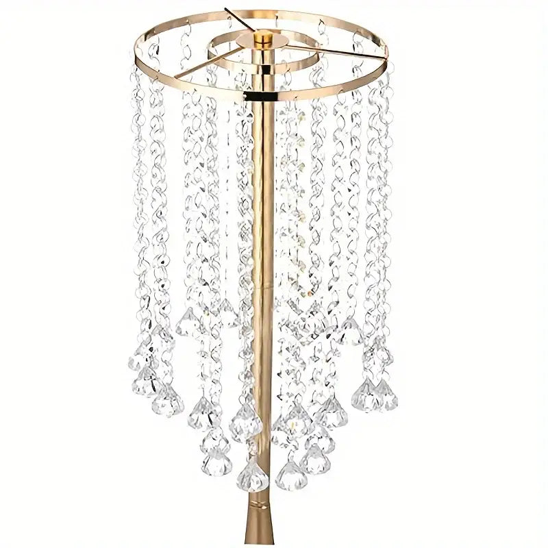 Gold crystal flower stand vase with circular top ring and dangling prisms, Decorbites on Tampa Home & Garden Store