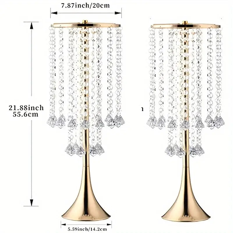 Gold crystal flower stand vases with hanging crystal strands and gold bases set of 2 on Tampa Home & Garden Store