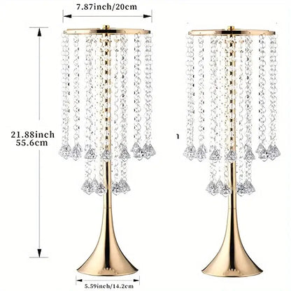 Gold crystal flower stand vases with hanging crystal strands and gold bases set of 2 on Tampa Home & Garden Store