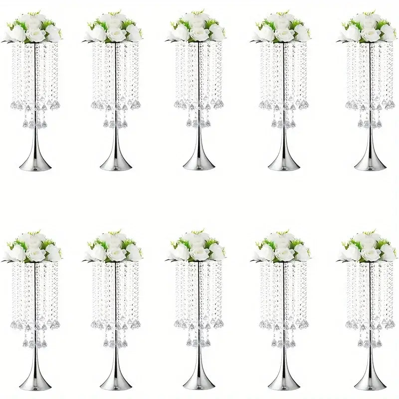 Gold Crystal Flower Stand set of 10 by Decorbites with crystal bead garlands and white flowers on Tampa Home & Garden Store