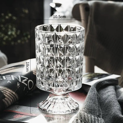 Crystal Glass Pedestal Vase by Decorbites, diamond-cut pattern, 18 cm tall, 10.5 cm diameter on Tampa Home & Garden Store