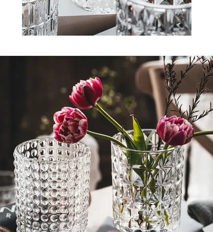 Crystal Glass Pedestal Vase pair by Decorbites: bubble-textured and diamond-cut clear vases on Tampa Home & Garden Store