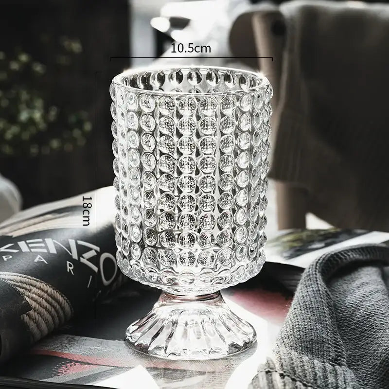 Crystal Glass Pedestal Vase bubble-textured clear glass; 18 cm tall, 10.5 cm dia on Tampa Home & Garden Store