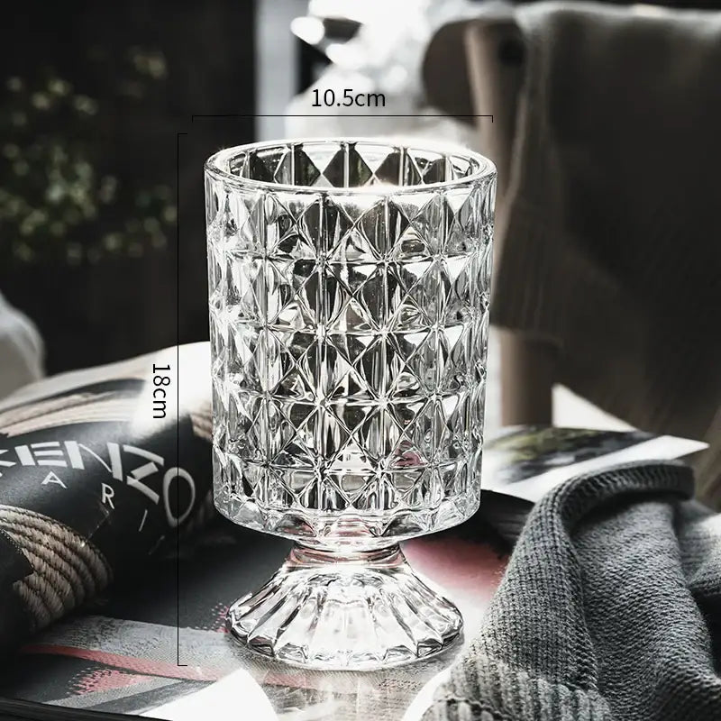 Crystal Glass Pedestal Vase by Decorbites, diamond-cut, 18cm tall on Tampa Home & Garden Store