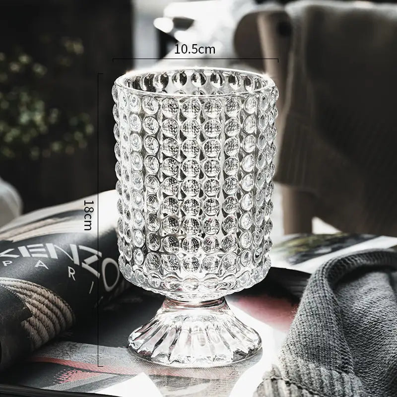 Crystal Glass Pedestal Vase by Decorbites clear bubble-textured vase on pedestal 18cm tall on Tampa Home & Garden Store