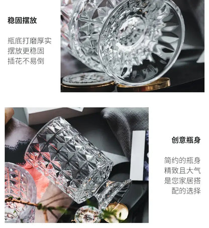 Crystal Glass Pedestal Vase set of two by Decorbites; clear cut-glass with pedestal bases on Tampa Home & Garden Store