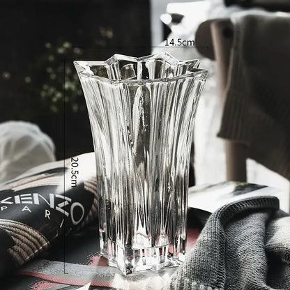 Crystal Glass Pedestal Vase by Decorbites, clear crystal with faceted sides on Tampa Home & Garden Store