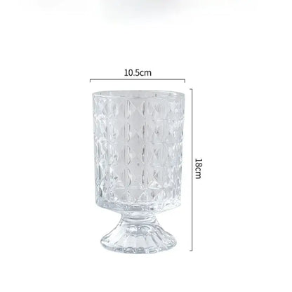 Crystal Glass Pedestal Vase by Decorbites, clear diamond-cut glass with pedestal base, 18 cm tall, 10.5 cm dia on Tampa Home & Garden Store