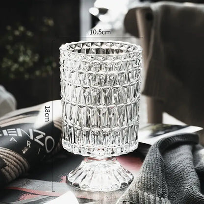 Crystal Glass Pedestal Vase by Decorbites, clear textured glass, 18 cm tall, 10.5 cm dia on Tampa Home & Garden Store