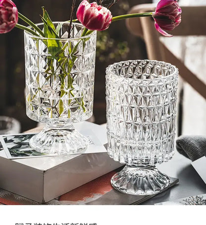 Crystal Glass Pedestal Vase Decorbites; two clear ribbed vases, tulip and pedestal on Tampa Home & Garden Store