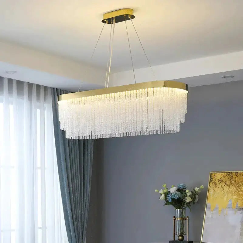 Chandelier Decorbites modern gold luster crystal dining room pendant light with strands on Tampa Home & Garden Store