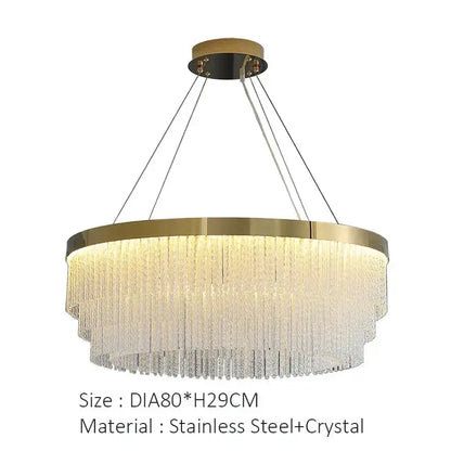 Chandelier Modern gold luster crystal pendant by Decorbites, circular frame with crystal strands on Tampa Home & Garden Store