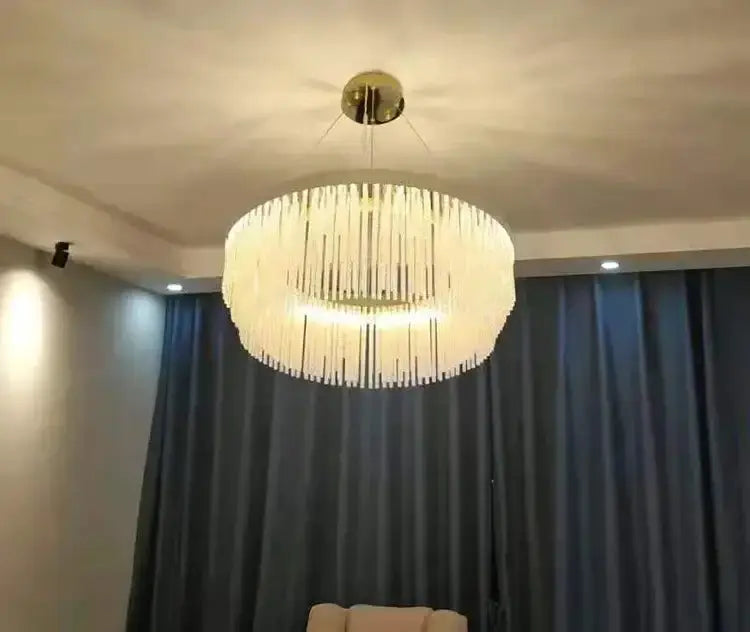 Decorbites gold luster crystal chandelier pendant light for dining room with crystal ring on Tampa Home & Garden Store