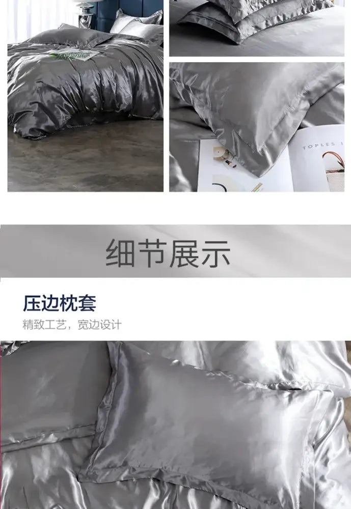Green satin duvet set by Decorbites with matching pillowcases, luxurious sheen on Tampa Home & Garden Store