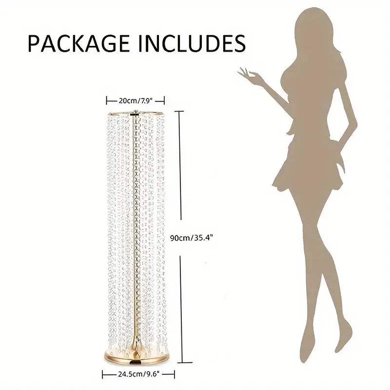 Decorbites Gold Crystal Vase Set, tall gold beaded crystal column vase with round base on Tampa Home & Garden Store