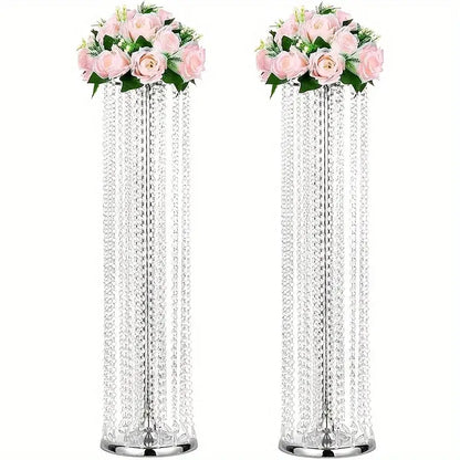 Gold Crystal Vase Set tall crystal bead vases with pink rose bouquets Decorbites set of 2 on Tampa Home & Garden Store
