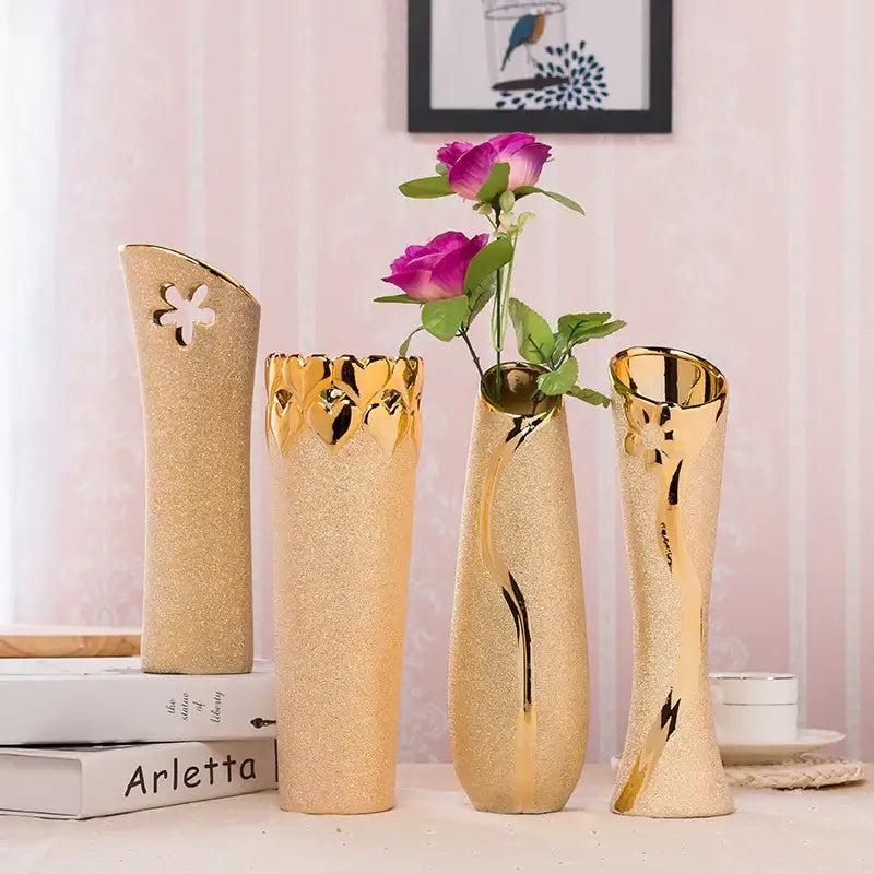 Gold cream ceramic vase set by Decorbites, 4-piece vase collection for decor on Tampa Home & Garden Store