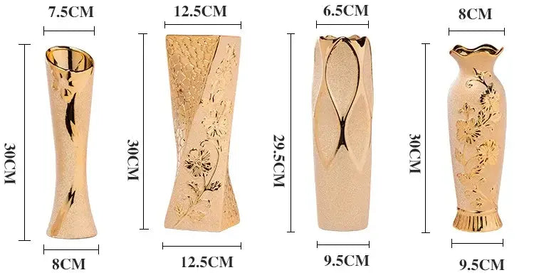 Decorbites gold cream ceramic vase set of 4 in shapes: twisted tall, curved, faceted on Tampa Home & Garden Store