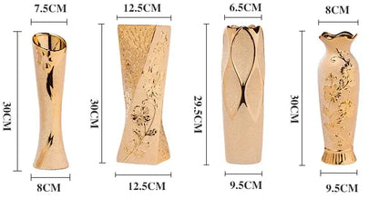 Decorbites gold cream ceramic vase set of 4 in shapes: twisted tall, curved, faceted on Tampa Home & Garden Store