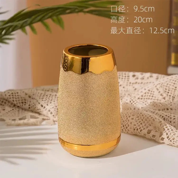 Gold cream ceramic vase by Decorbites with glittery textured body, gold top lip and base on Tampa Home & Garden Store