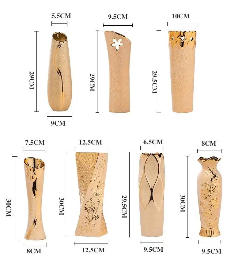 Gold Cream Ceramic Vase Set by Decorbites, 8-piece gold ceramic vases in varied shapes on Tampa Home & Garden Store