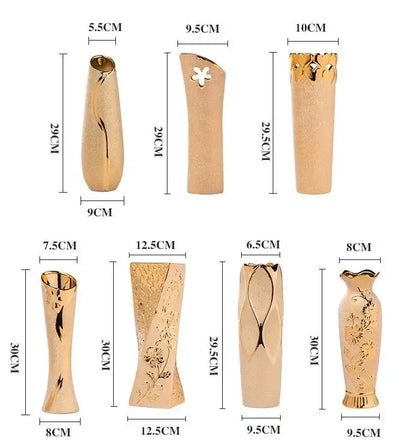 Gold Cream Ceramic Vase Set by Decorbites, 8-piece gold ceramic vases in varied shapes on Tampa Home & Garden Store