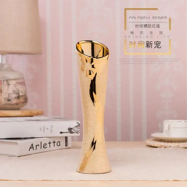 Gold Cream Ceramic Vase, Decorbites, tall twisted vase with gold metallic finish on Tampa Home & Garden Store