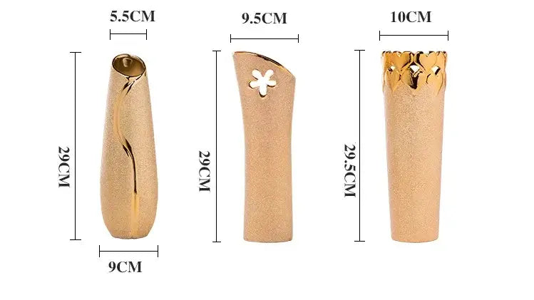 Gold Cream Ceramic Vase Set by Decorbites: three gold ceramic vases in varied heights on Tampa Home & Garden Store