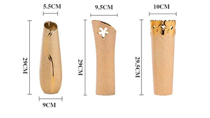 Gold Cream Ceramic Vase Set by Decorbites: three gold ceramic vases in varied heights on Tampa Home & Garden Store