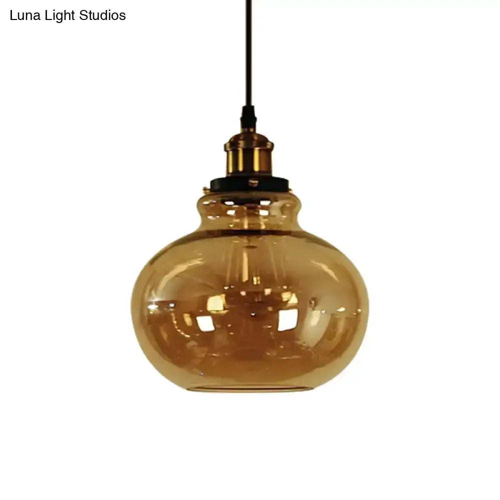 Farmhouse brass pendant light with amber glass, Decorbites kitchen hanging light on Tampa Home & Garden Store