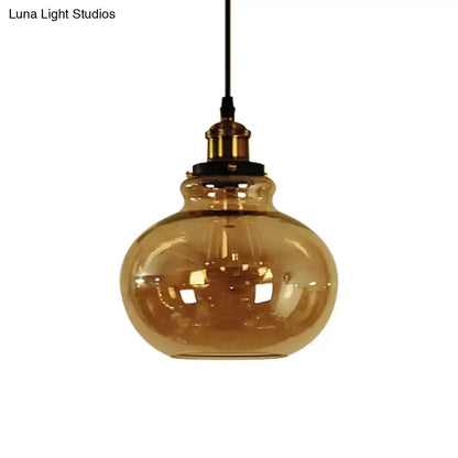 Farmhouse brass pendant light with amber glass, Decorbites kitchen hanging light on Tampa Home & Garden Store