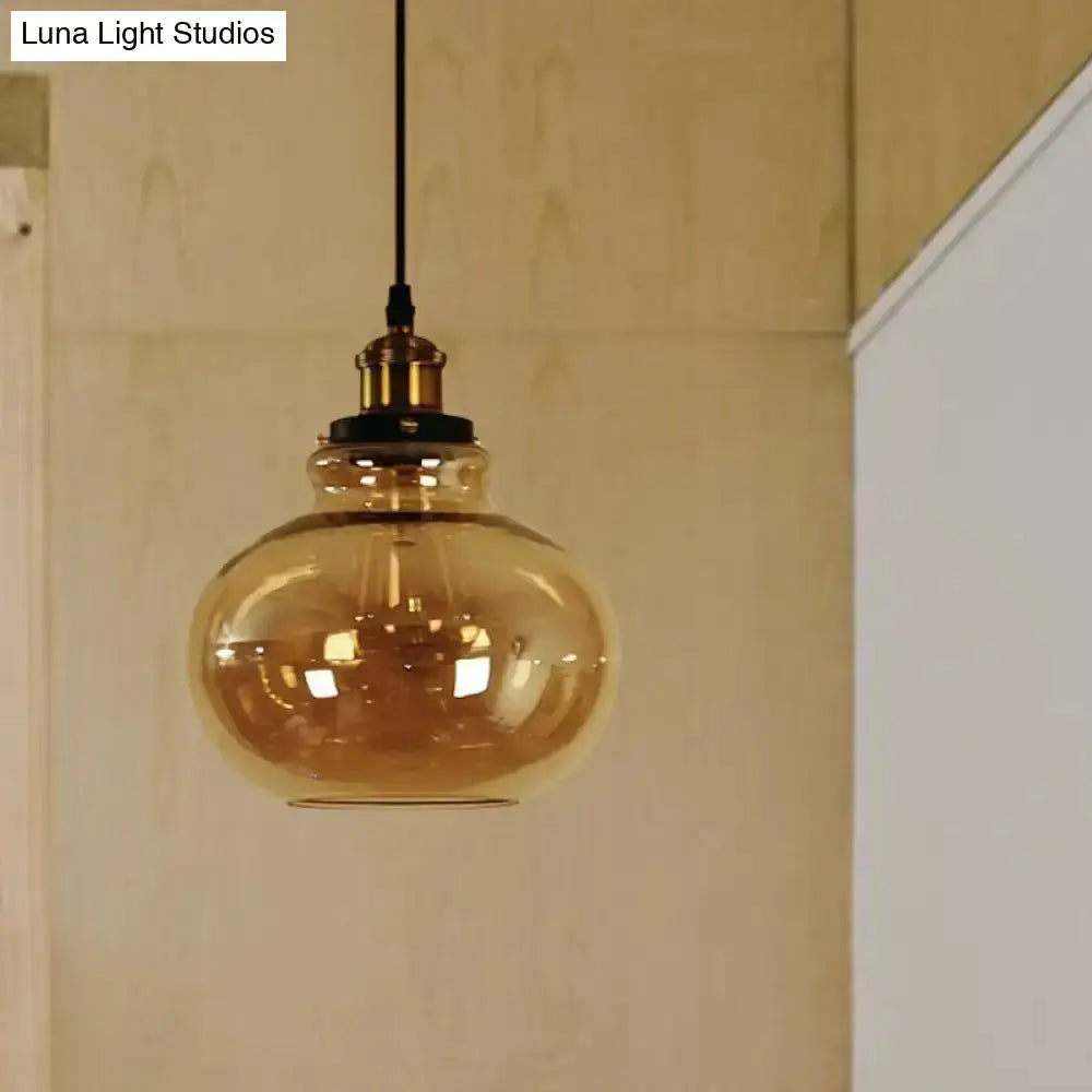 Farmhouse brass pendant with amber glass kitchen hanging light Decorbites on Tampa Home & Garden Store