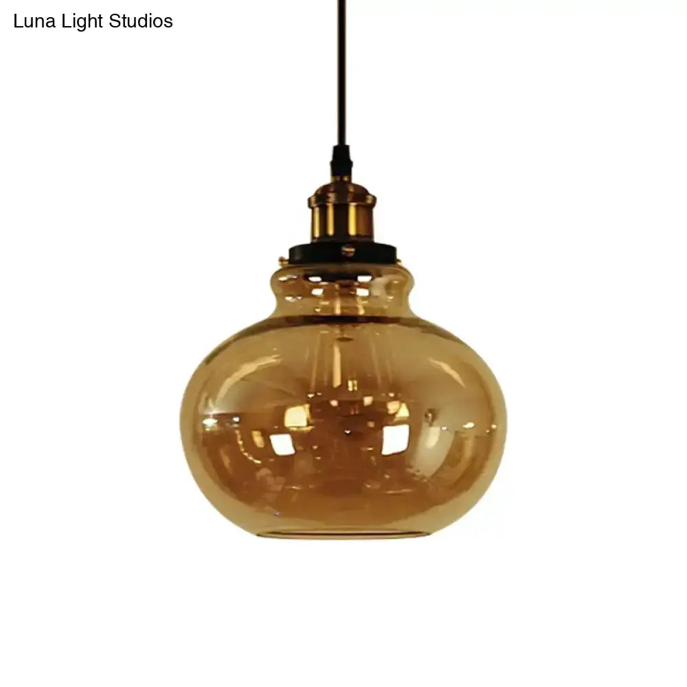 Farmhouse brass pendant lamp with amber glass for kitchen hanging light Decorbites on Tampa Home & Garden Store