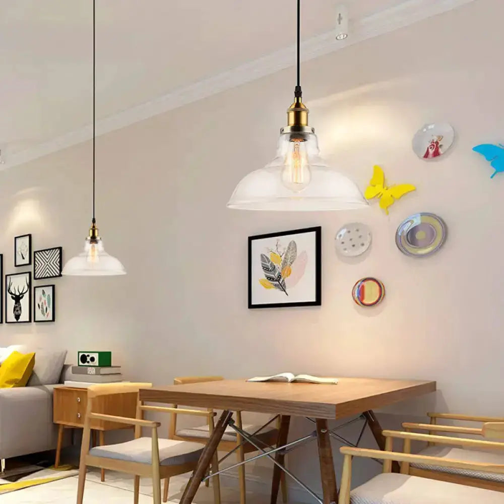 Farmhouse brass clear glass pendant lights (2) with exposed bulbs by Decorbites for dining room on Tampa Home & Garden Store
