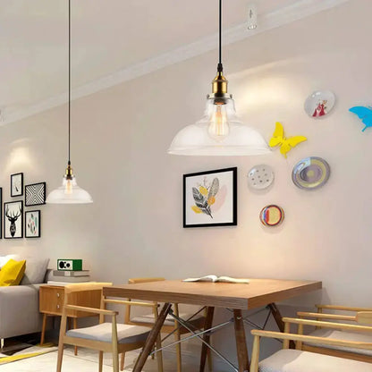 Farmhouse brass clear glass pendant lights (2) with exposed bulbs by Decorbites for dining room on Tampa Home & Garden Store