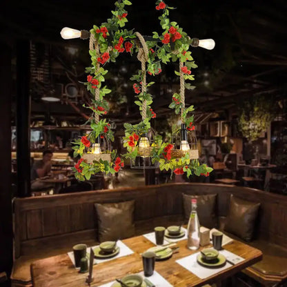 Metal Island Light Fixture pendant lights, three rope fixtures with red flowers Decorbites on Tampa Home & Garden Store