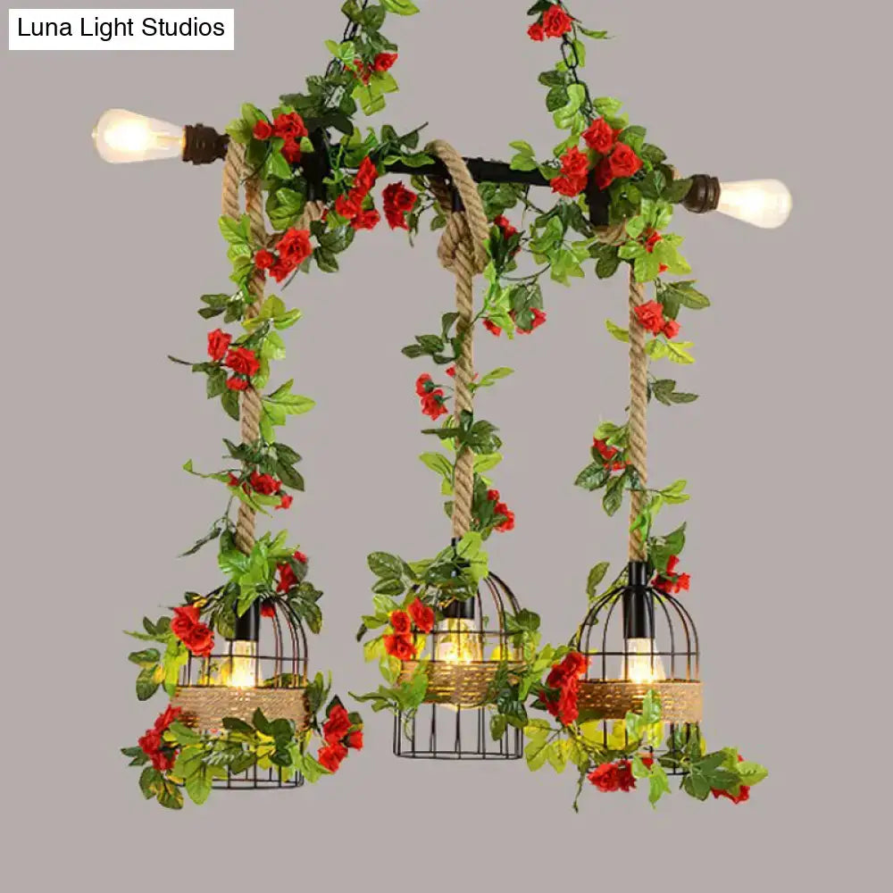 Metal island light fixture pendant trio by Decorbites with rope-wrapped suspensions, lanterns on Tampa Home & Garden Store