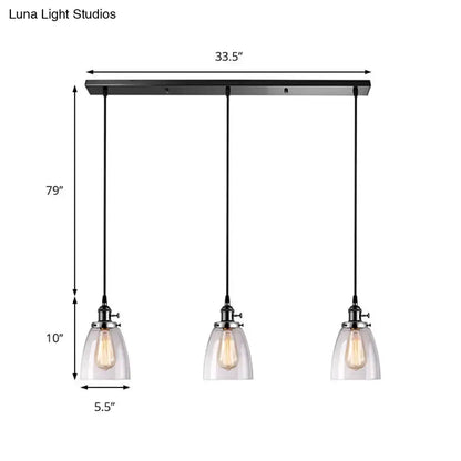 Farmhouse black 3-light pendant with clear glass shades; three pendants on a linear canopy on Tampa Home & Garden Store