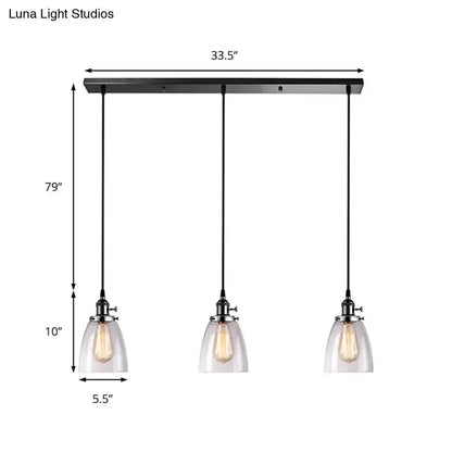 Farmhouse black 3-light pendant light with clear glass shades and linear canopy by Decorbites on Tampa Home & Garden Store
