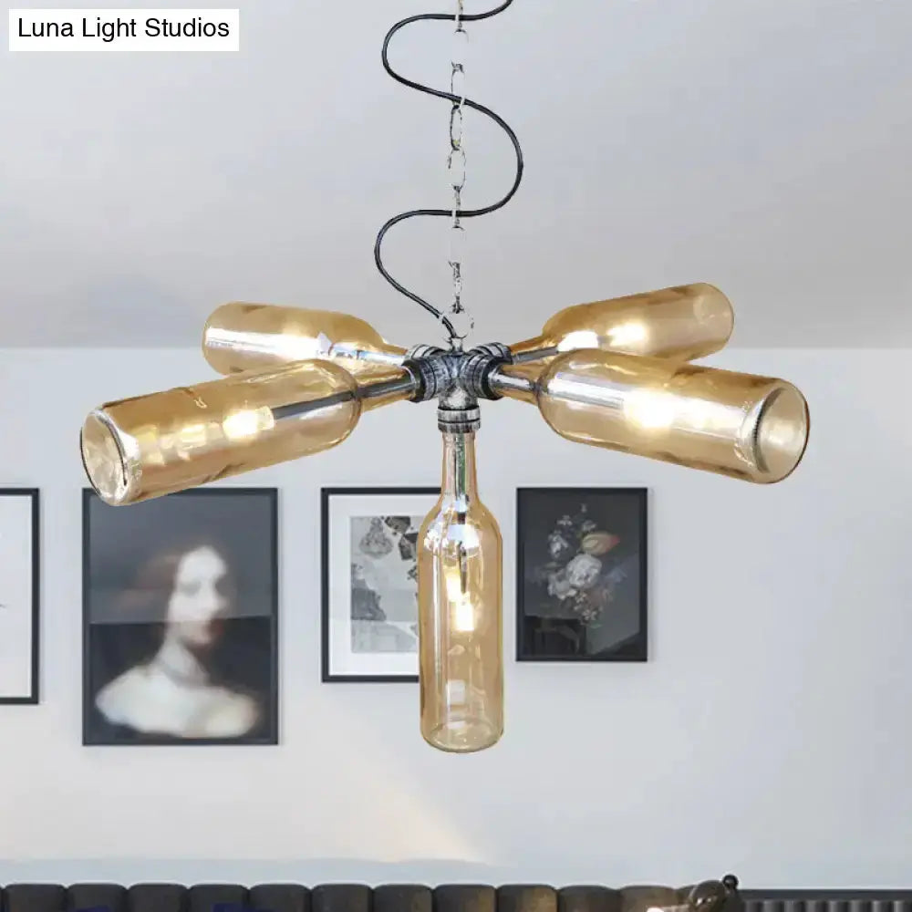 Farmhouse smoke gray-blue bottle chandelier with aged silver hardware for dining room on Tampa Home & Garden Store