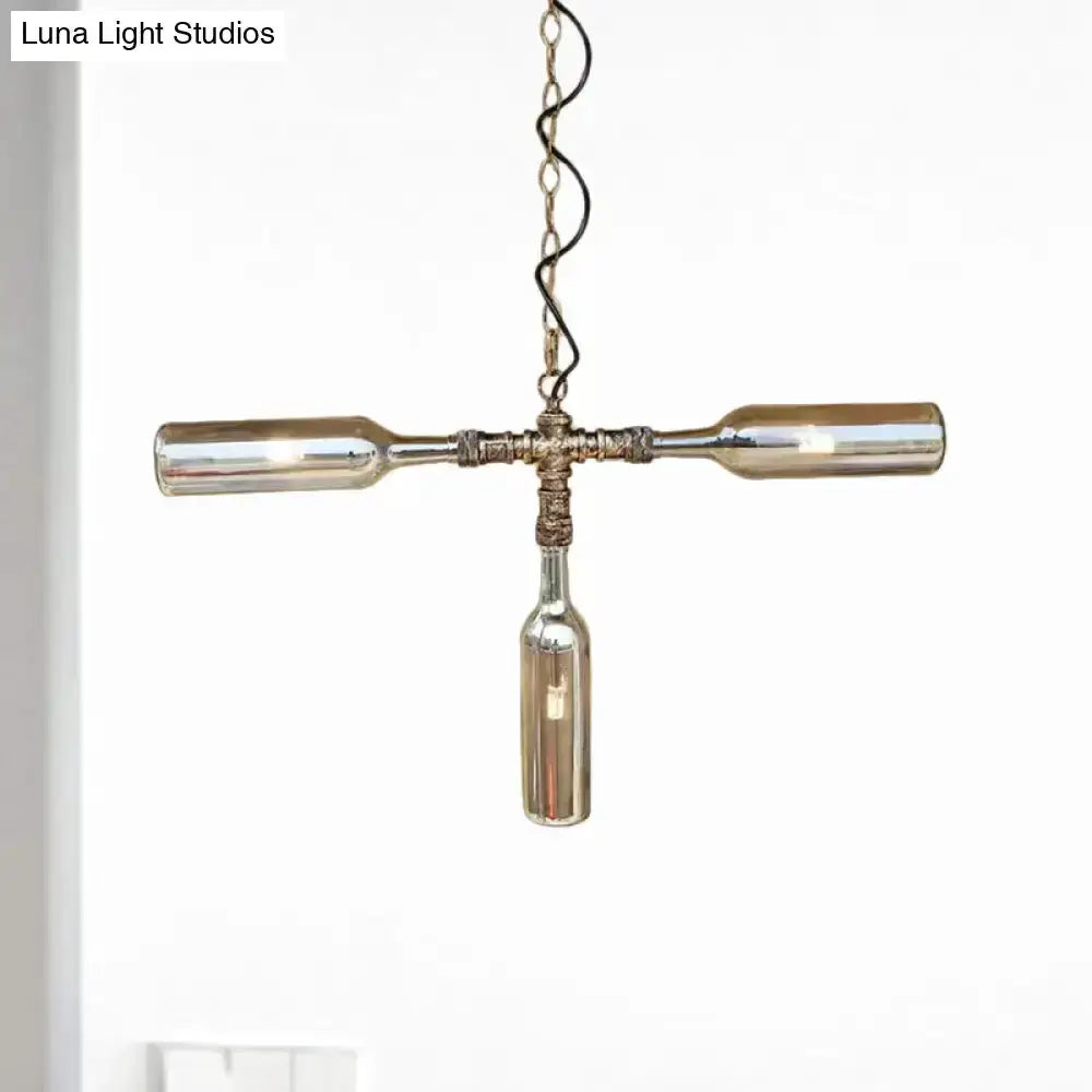 Farmhouse bottle chandelier by Decorbites with smoke gray-blue bottles in silver finish on Tampa Home & Garden Store