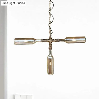 Farmhouse bottle chandelier by Decorbites with smoke gray-blue bottles in silver finish on Tampa Home & Garden Store