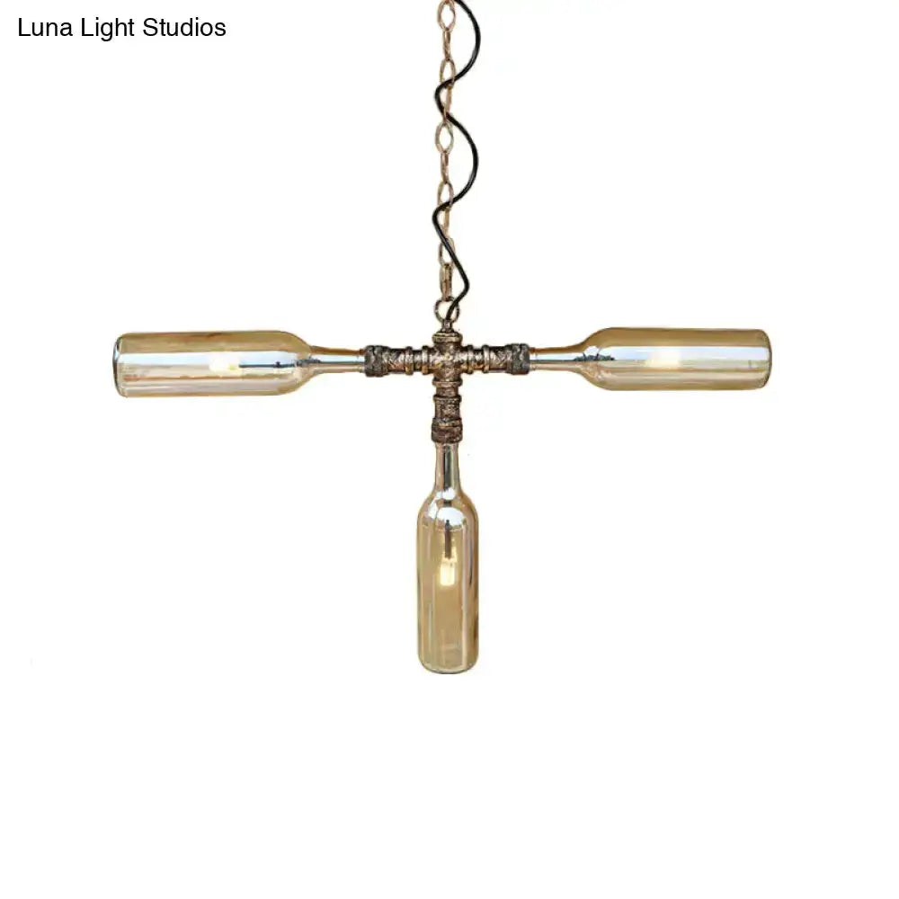 Farmhouse four-bottle chandelier by Decorbites in smoke gray-blue glass with aged silver hardware on Tampa Home & Garden Store