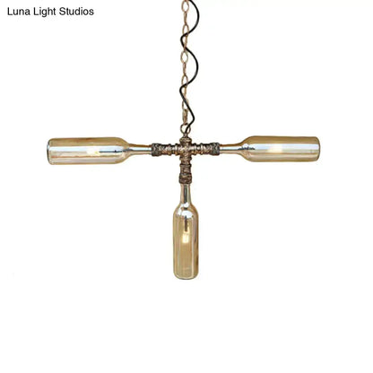 Farmhouse four-bottle chandelier by Decorbites in smoke gray-blue glass with aged silver hardware on Tampa Home & Garden Store