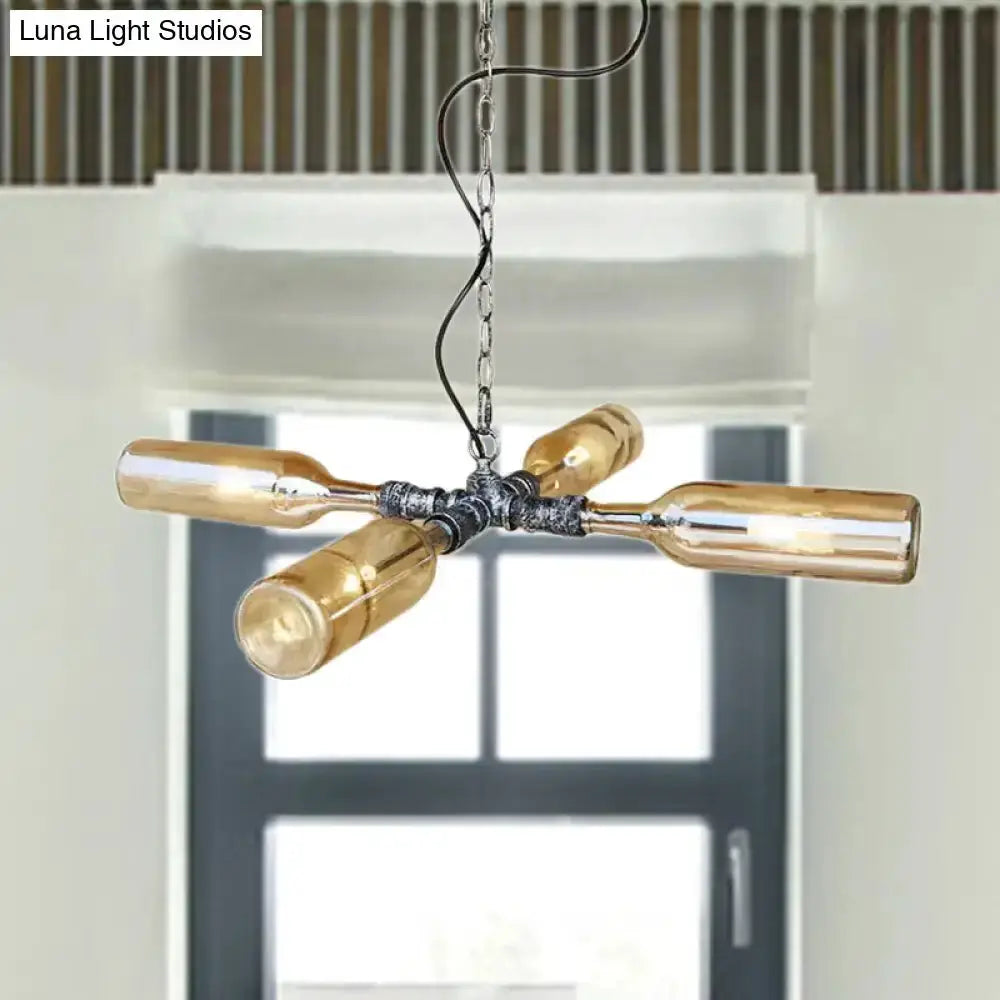 Farmhouse bottle chandelier with smoke gray-blue bottles and aged silver hardware Decorbites on Tampa Home & Garden Store