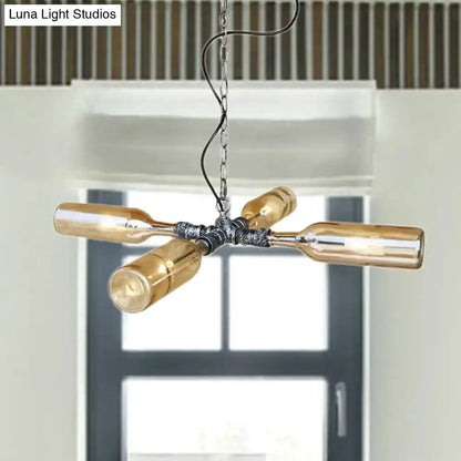 Farmhouse bottle chandelier with smoke gray-blue bottles and aged silver hardware Decorbites on Tampa Home & Garden Store