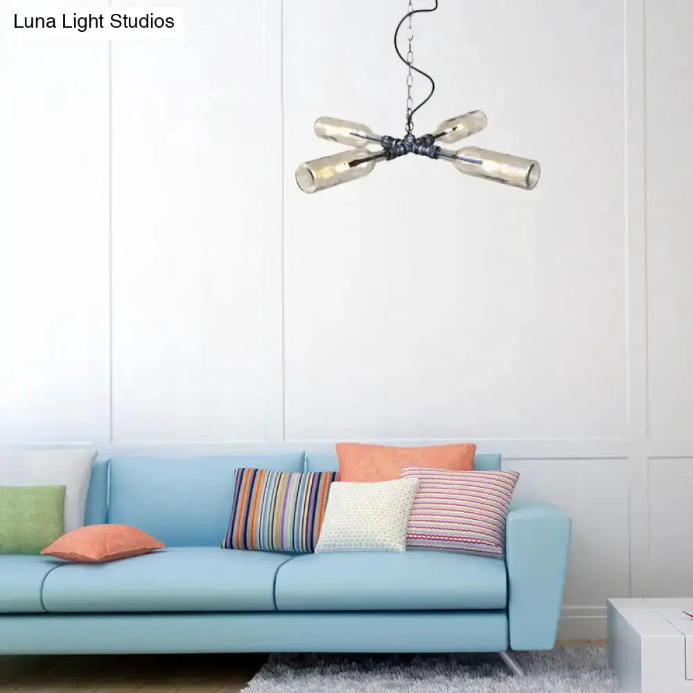 Farmhouse smoke gray blue bottle chandelier with aged silver finish and glass shades Decorbites on Tampa Home & Garden Store