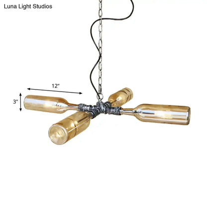 Farmhouse bottle chandelier by Decorbites with amber glass bottles and aged silver hardware on Tampa Home & Garden Store